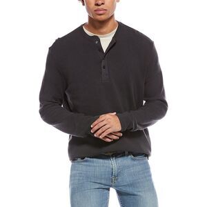 7 For All Mankind Mens  Thermal Henley Shirt, Black